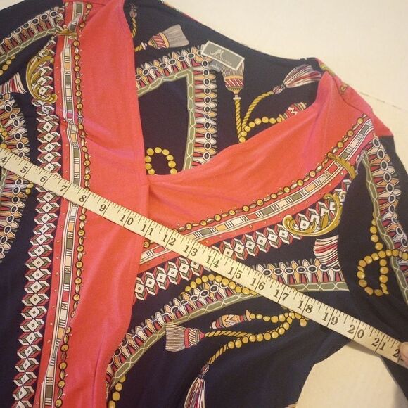 M Collection faux wrap rope print bell sleeve top with elastic waist - Picture 10 of 12